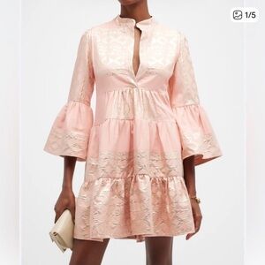 LACE The Label Bridget tiered jacquard belle sleeve mini dress size XS